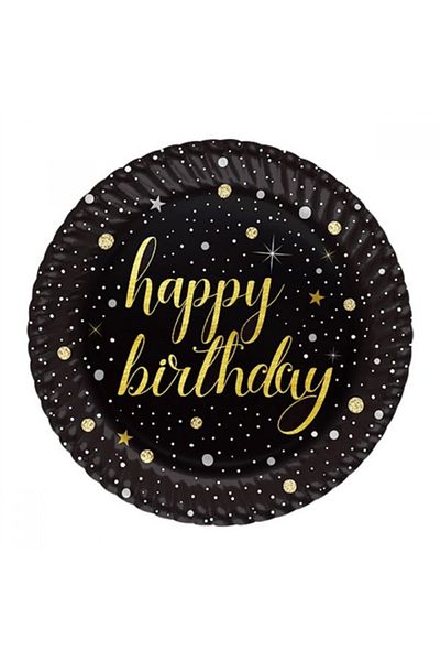 Roll-Up Cardboard Plate 8 Pieces 23cm Happy Birthday Glittering