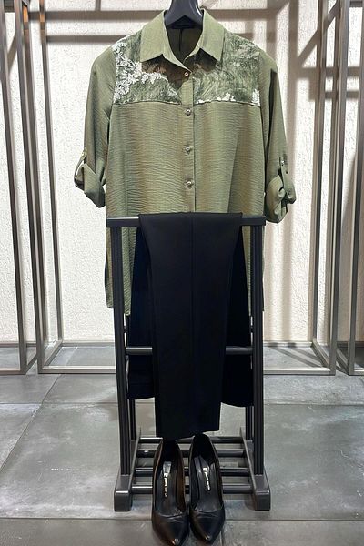 Metpoint Trend42Plus Large Size Robes Embroidered Khaki Shirt