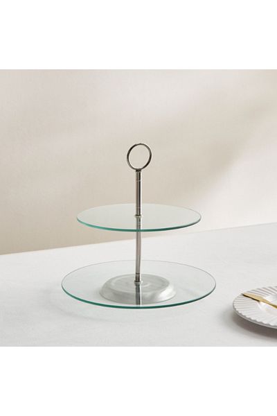 Home Box Coral 2-Tier Glass Cake Stand