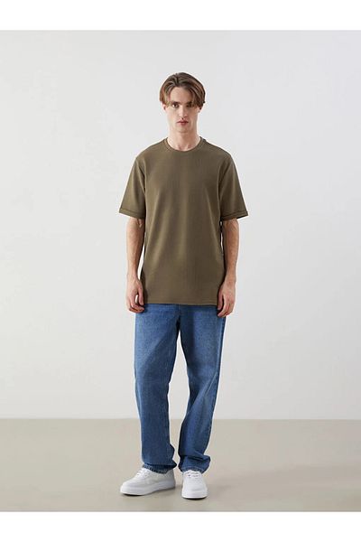 LC Waikiki Ανδρικό κοντομάνικο μπλουζάκι LCW Casual Beige Crew Neck