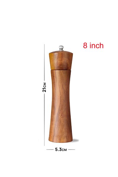 FLYMUYU 8 Inch 1pcs Salt And Pepper Grinder Acacia Wooden Spice Pepper Mill With Strong Adjustable C