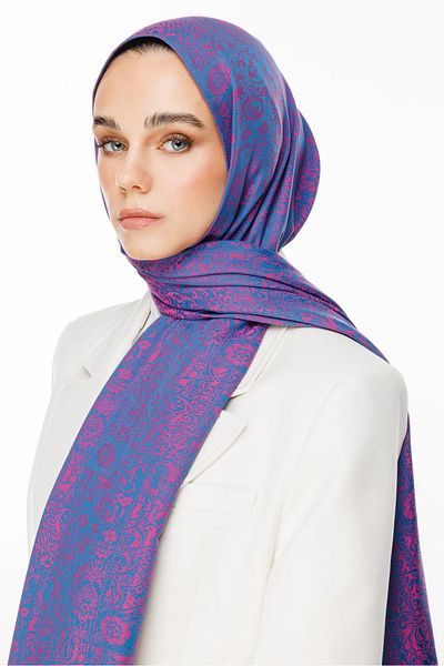 Mooncorn Σάλι διπλής όψης με μοτίβο χεράνιας Petrol Blue-Fuchsia
