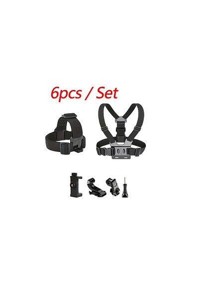 EXSKOF 6pcs All-in-One 6pcs Action Camera Kit Head Strap Chest Strap Mount Adjustable for GoPro Phone Osmo