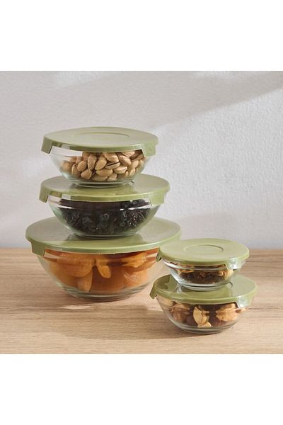 Home Box مجموعة حاويات زجاجية دائرية مكونة من 5 قطع