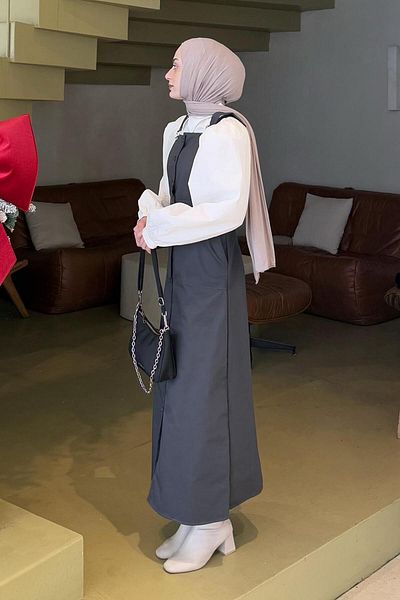 lamelif Ανθρακί Χρώμα Μπουφάν με κουμπιά