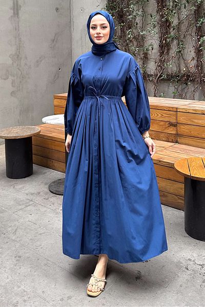 Oven Φόρεμα με κουμπιά Navy Blue και συγκολλημένη μέση