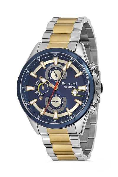 Ferrucci Full Function Calendar Men's Wristwatch Steel Cord & Case