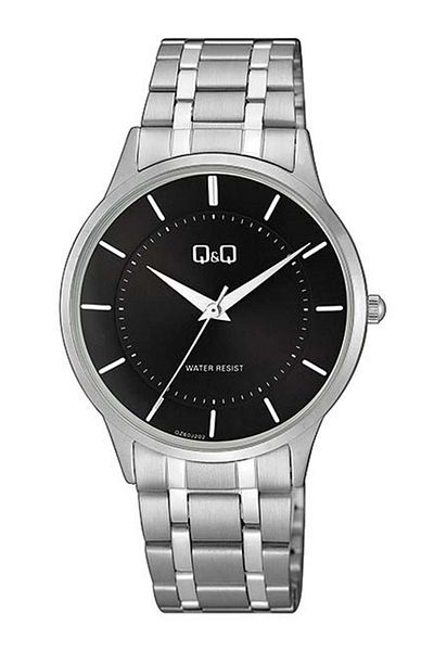 Q&Q Lover Couple Wristwatches with Black Silver Stripes Steel Band
