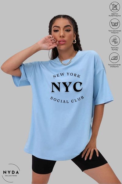 Nyda Collections Unisex Crew Neck New York NYC εμπριμέ βαμβακερό μπλουζάκι με κοντό μανίκι