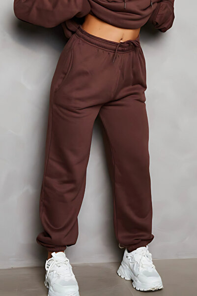 CMZ COLLECTİON Γυναικείο φαρδύ παντελόνι φόρμας με 3 κλωστές, ριζόχρωμο, χωρί...