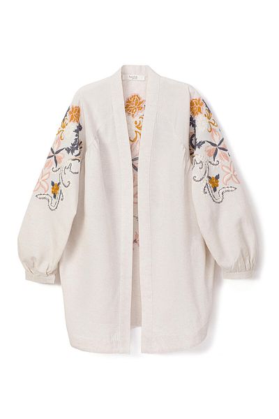 Touché Privé Vyšívaná plátěná bunda kimono