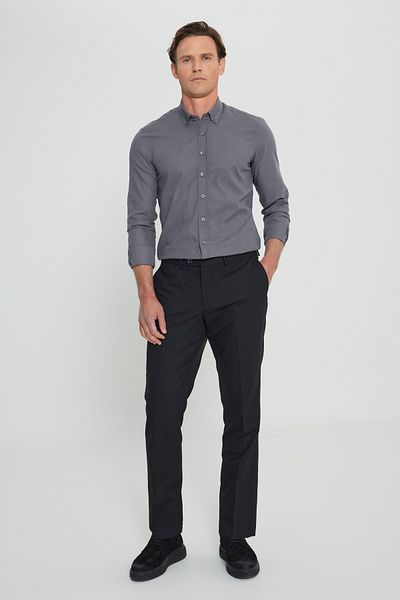 ALTINYILDIZ CLASSICS Men's Black Wool Slim Fit Slim Fit Elastic Waist Side Pocket Classic Trousers