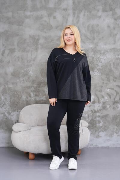 Siyezen Plus Size Leather Detailed Zipper Accessory Stylish Set