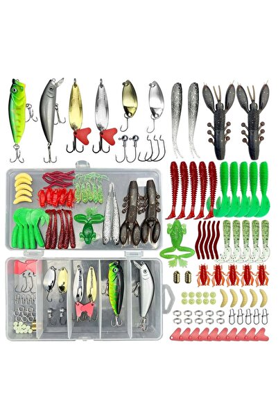 Choice مجموعة أدوات صيد السمك SMT-107D مكونة من 84/107 قطعة من الطُعم الناعم والصلب وطبقة التروس وملعقة معدنية لصيد سمك البايك