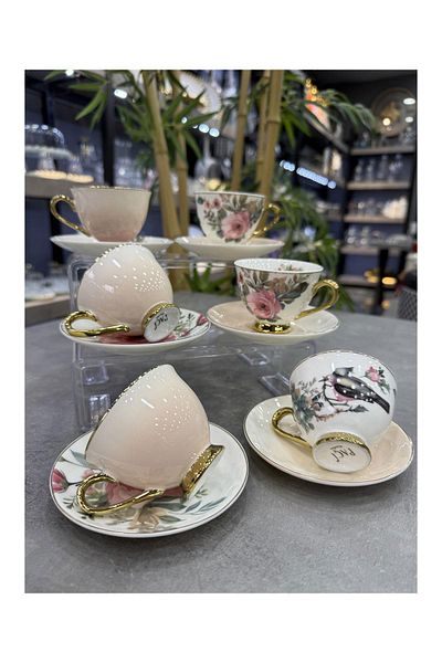 Doğudeko Paçi Luxury Porcelain Garden Set of 6 Cups