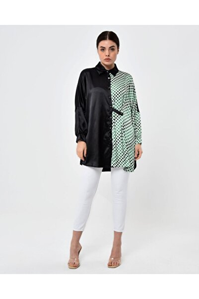 Kubos Moda Bat Sleeve Shirt Collar Green Tunic Blouse