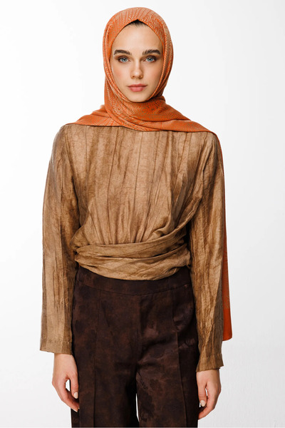 Mooncorn مايرا شال مزدوج الجوانب بنمط القرفة والبيج