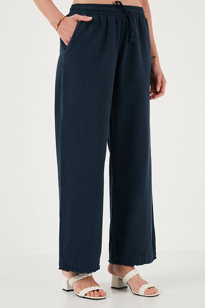 Lela Wide Leg Cotton Regular Fit Pants with High Waist and Pockets - 668Yp4