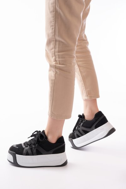 SEEM Sneakers damă Dora, cu talpă înaltă, negri, pantofi sport