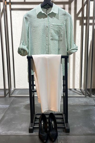 Metpoint Πουκάμισο Trend42plus Plus Size Πράσινο ριγέ μονή τσέπη