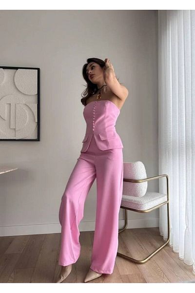 buqre's moda Design Strapless Vest Palazzo Pants Bottom Top Set