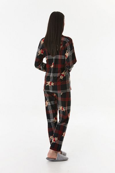 Fulla Moda Teddy Bear Patterned Shirt Collar Suede Pajama Set