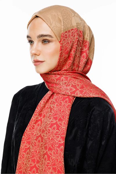 Mooncorn Nora Pattern Double Sided Shawl Mink-Red