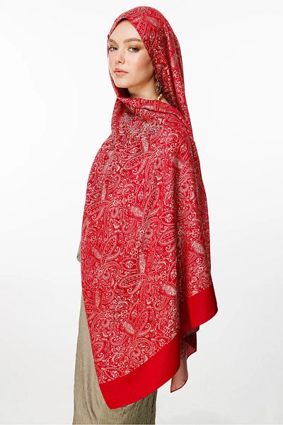 Mooncorn Velora Pattern Σάλι διπλής όψης Claret Red-Mint Green