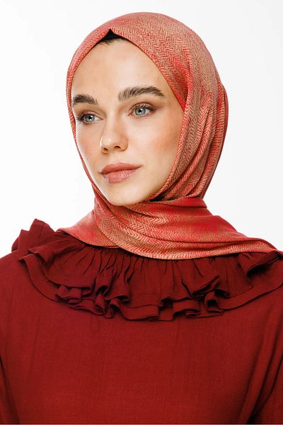 Mooncorn Sahara Pattern Double Sided Shawl Mink-Red