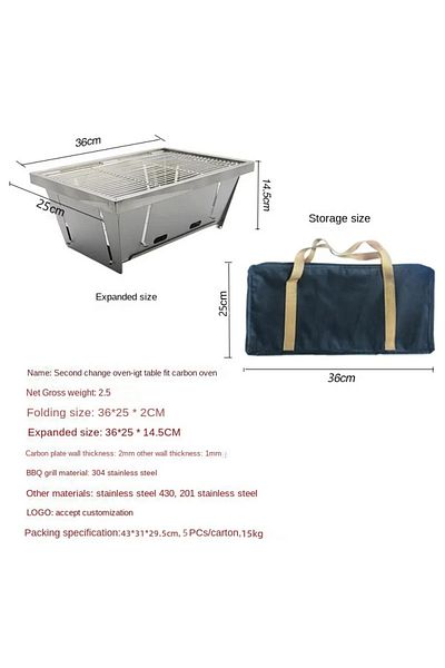 Choice 36x25x14.5CM 304 Stainless Steel Barbecue Grill Portable Outdoor Stove IGT Table Stove Folding Firew