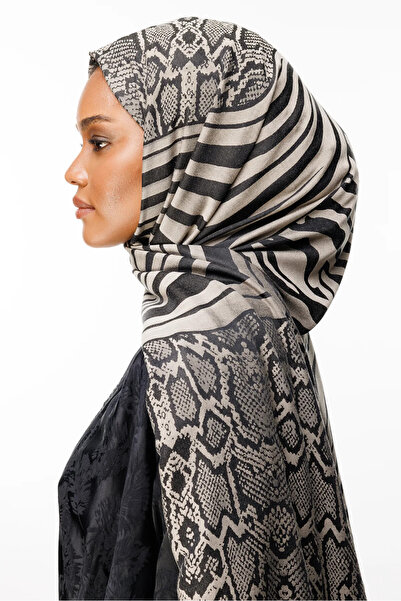 Mooncorn Ασπρόμαυρο σάλι Riad με μοτίβο διπλής όψης