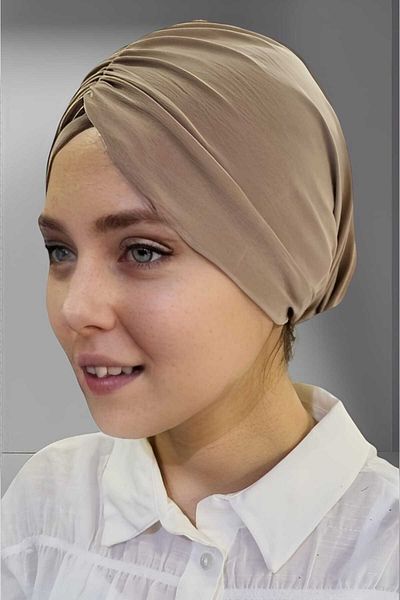 Trenderrs Women's Luxury Sandy Fabric Tied Pleated Hijab Bonnet