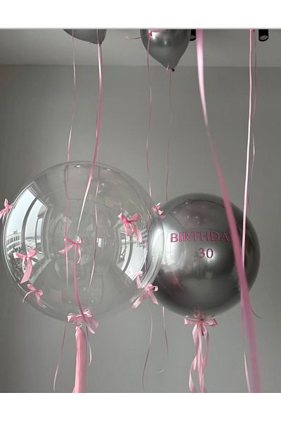 Çemrek Süs Parti Silver Pink Balloon Bundle with Bow Balloon Set 12 Pcs