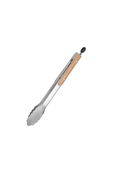 Choice 33.4cm Leeseph Stainless Steel Food Tongs, Heavy Duty Kitchen Tongs with Wooden Handle for Cooking,