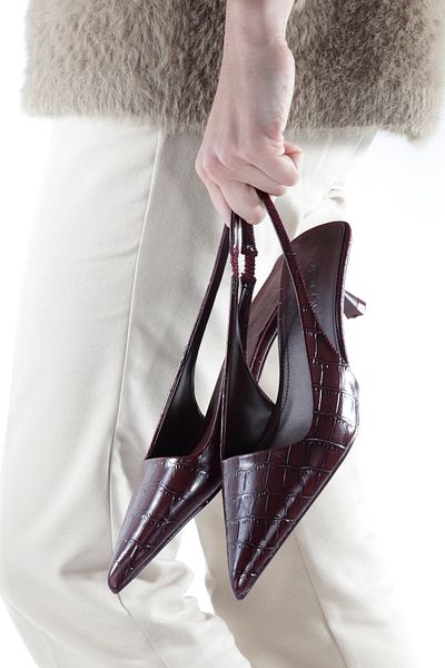 UĞURÖKÇE Women's Burgundy Croco Patterned Elastic Detail Heel Shoes