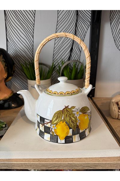 Atak Hediyelik Porcelan Plant - Teapot with Wicker Handle 1 Lt