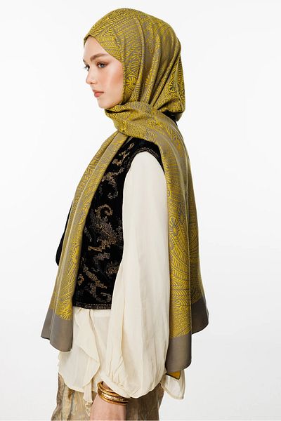 Mooncorn Mayra Pattern Shawl, Reversible and Mustard - Dark Gray