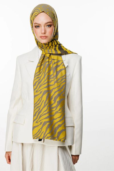 Mooncorn Riad Pattern Double-Sided Shawl Dark Gray-Mustard