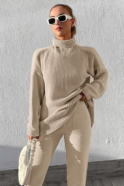 AQE FASHION Pulover tunică cu mâneci în formă de T tricotat Selanik