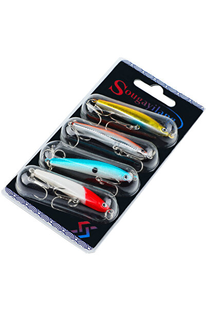 Choice مجموعة طُعم صيد سمك Sougayilang الأحمر مكونة من 4 قطع من الخطافات المت...