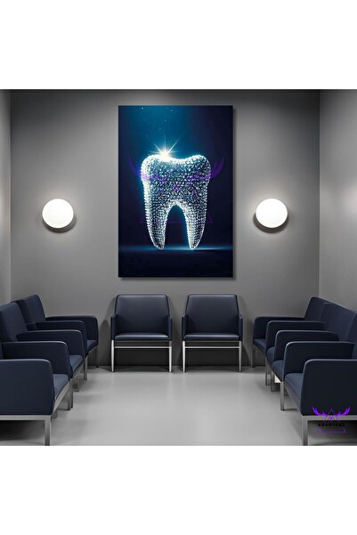 abartart Tekli Dikey Kanvas Diş Polklinik Tablosu Işıltılı Diş