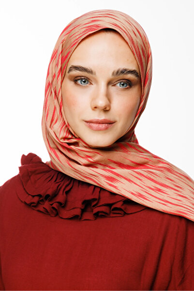 Mooncorn Selis Pattern Double Sided Shawl Mink-Red