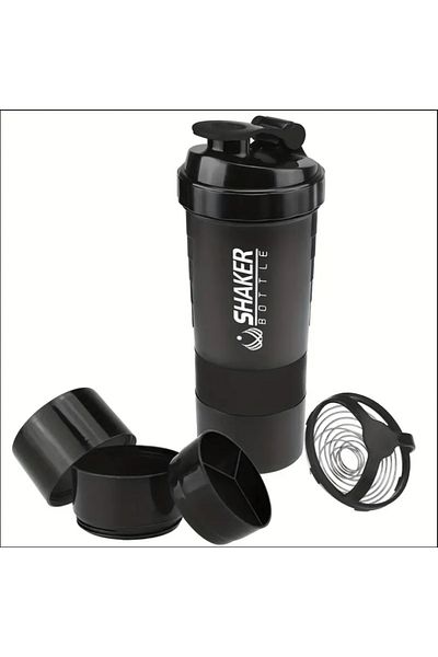 Choice Black Shaker Bottle With Power Container 2 Tiers Protein Shakes Powder Shaker Bottle Sports Water Bo