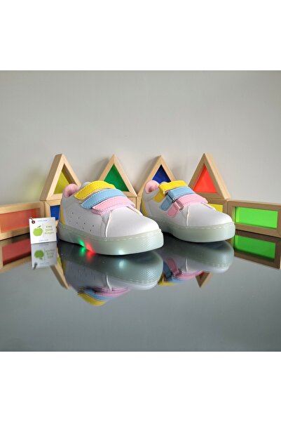 Elma Çocuk Işıklı Ortopedik Cırt Cırtlı Kız Çocuk Sneaker Spor Ayakkabı