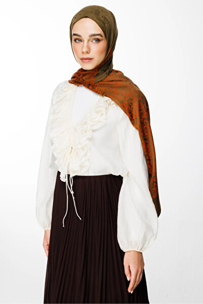 Mooncorn Σάλι διπλής όψης Nora Pattern Σκούρο Χακί-Κανέλα