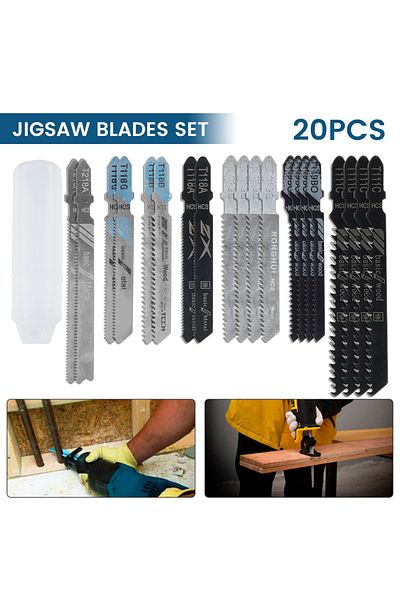 Choice 20Pcs Jigsaw Blades Set T-Shaft HCS Assorted Jig Saw Blades for Wood Plastic and Metal Cutting Bl...