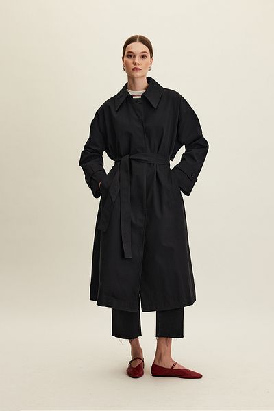 Manuka Trenci oversize din Gabardina Neagra - Cu centura