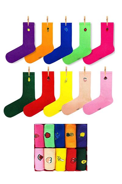 CARNAVAL SOCKS Кутия с 10 бродирани цветни чорапи с плодови шарки