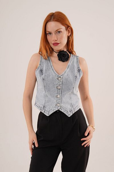 LOKADI Women's Mini Denim Vest
