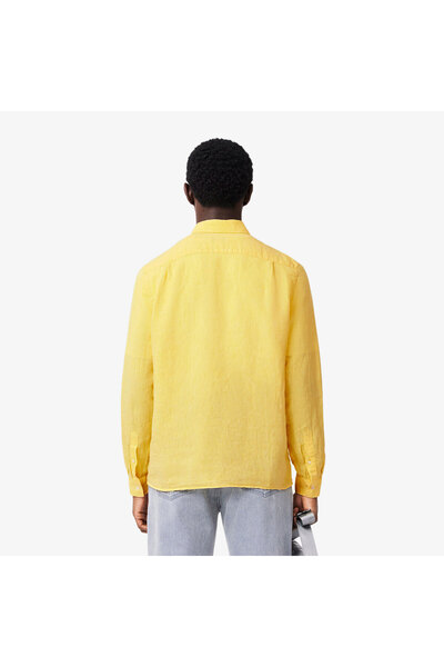 Lacoste Erkek Regular Fit Düğmeli Yaka Keten Sarı Gömlek